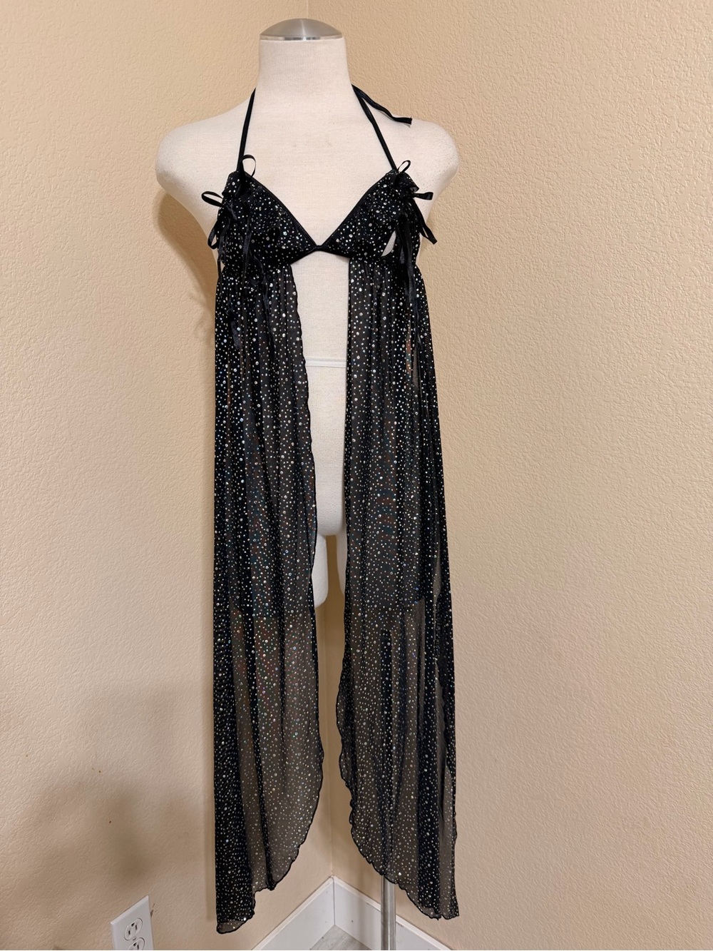 Frederick's of Hollywood Black Sheer Sparkle Halter Camisole